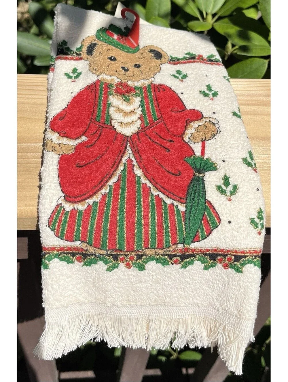 Vintage NWT Cannon Holiday Victorian Lady Teddy Bear Tea Towel 15x24” 90s